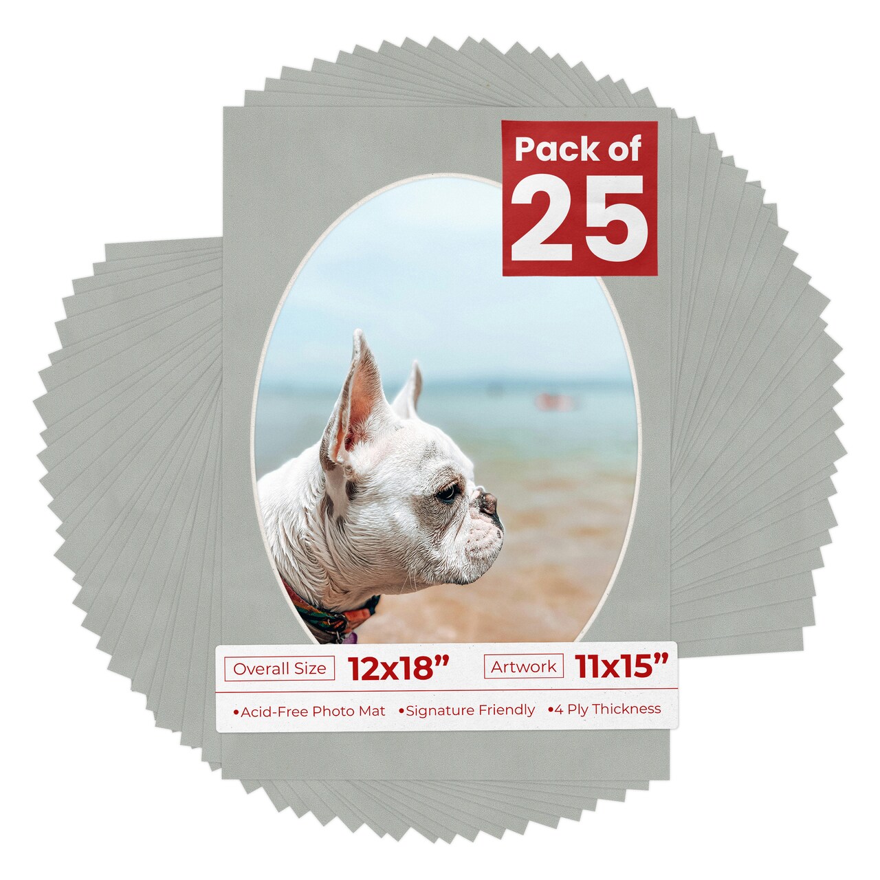 Light Grey Suede Mat Board for 12x18 Frames - Oval Opening for 11x15 Photos